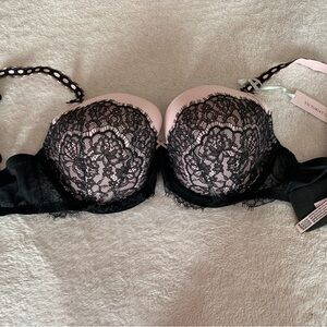 Victoria's Secret Lace Overlay Bra in Black and Pink